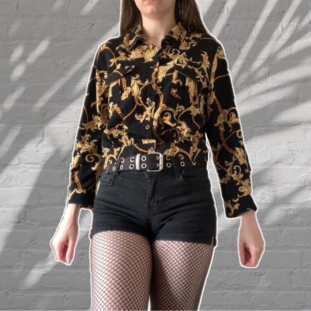 New Versace Style Button Up Top With Pockets - image 7
